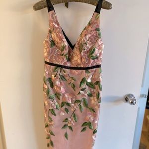 ASOS Pink Floral Embroidered Midi Pencil Dress